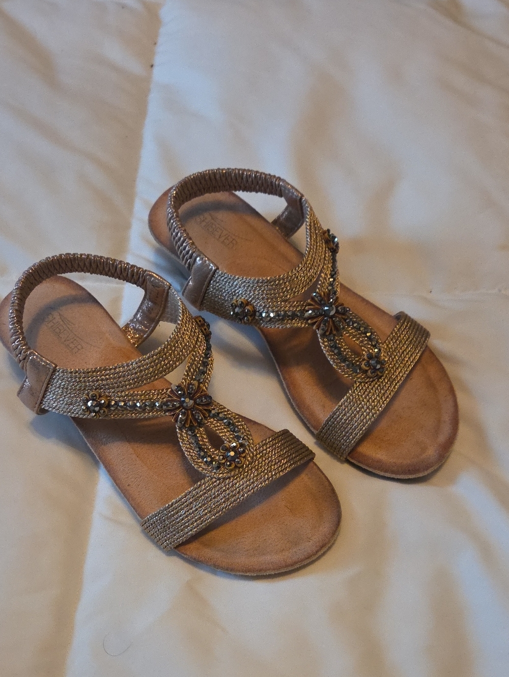 Women's Embellished Gold Braided Sandals